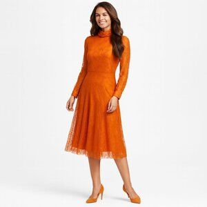 ZARA Vintage Inspired Extra Small Lace Midi Dress In Burnt Orange